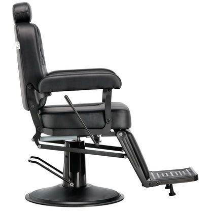 Vedere laterala stanga scaun barber Nestor  negru cu pompa hidraulica si design ergonomic