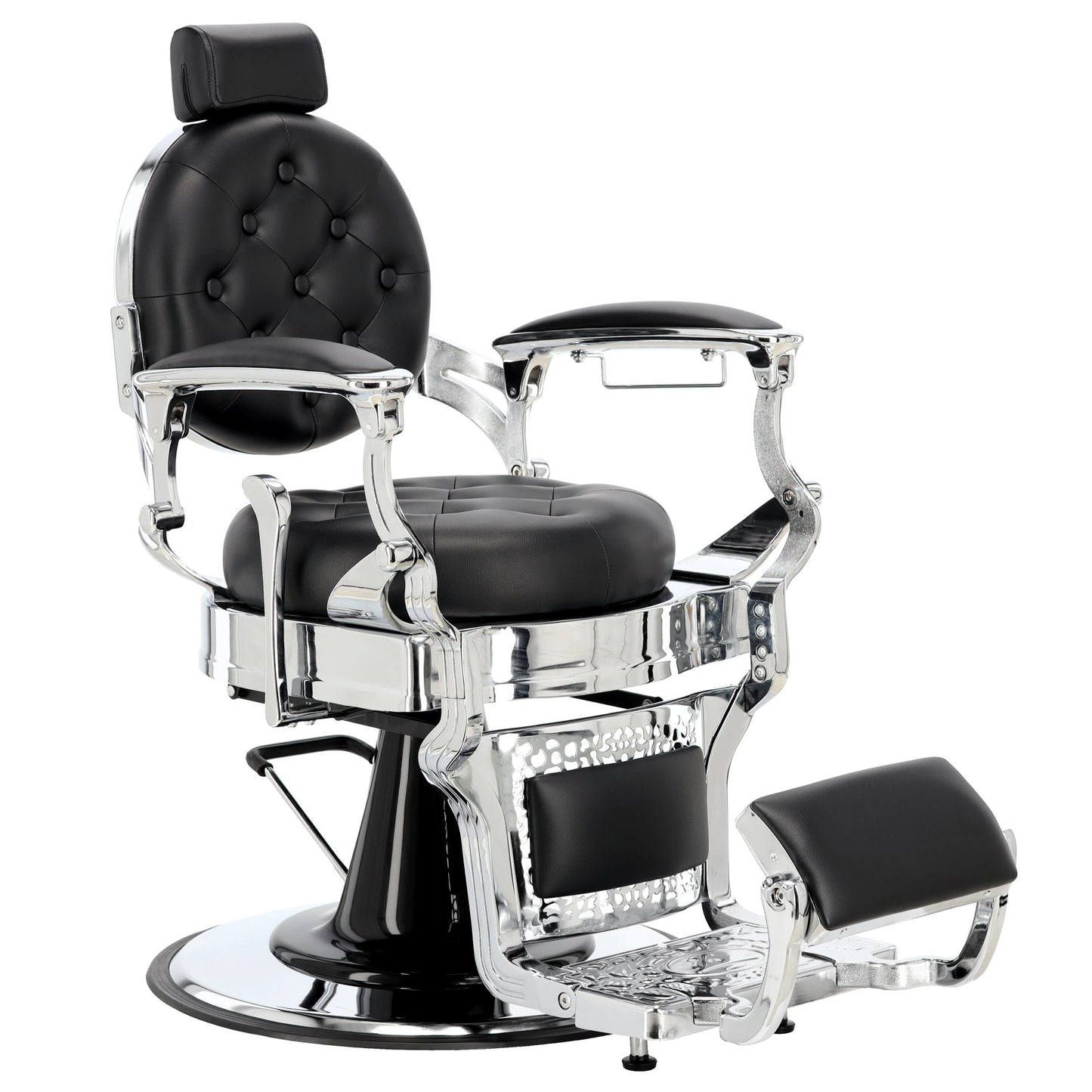 Scaun de frizerie hidraulic | Barber King | Negru-Argintiu