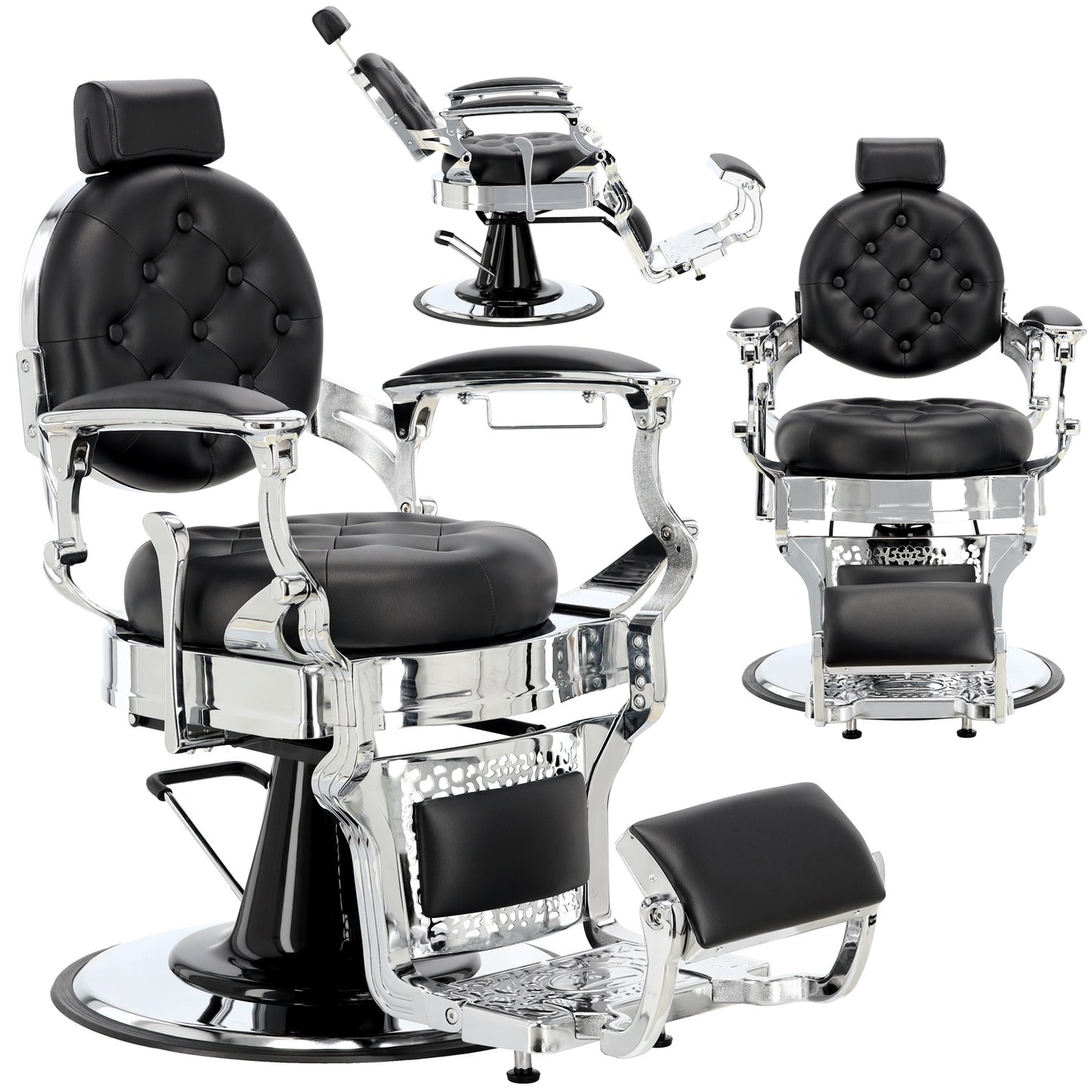 Scaun de frizerie hidraulic | Barber King | Negru-Argintiu
