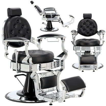 Scaun de frizerie hidraulic | Barber King | Negru-Argintiu