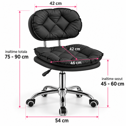 Dimensiuni Scaun Salon BUBBLE negru, rotativ si reglabil pe inaltime, cu baza cromata cu roti - Cosmeticos