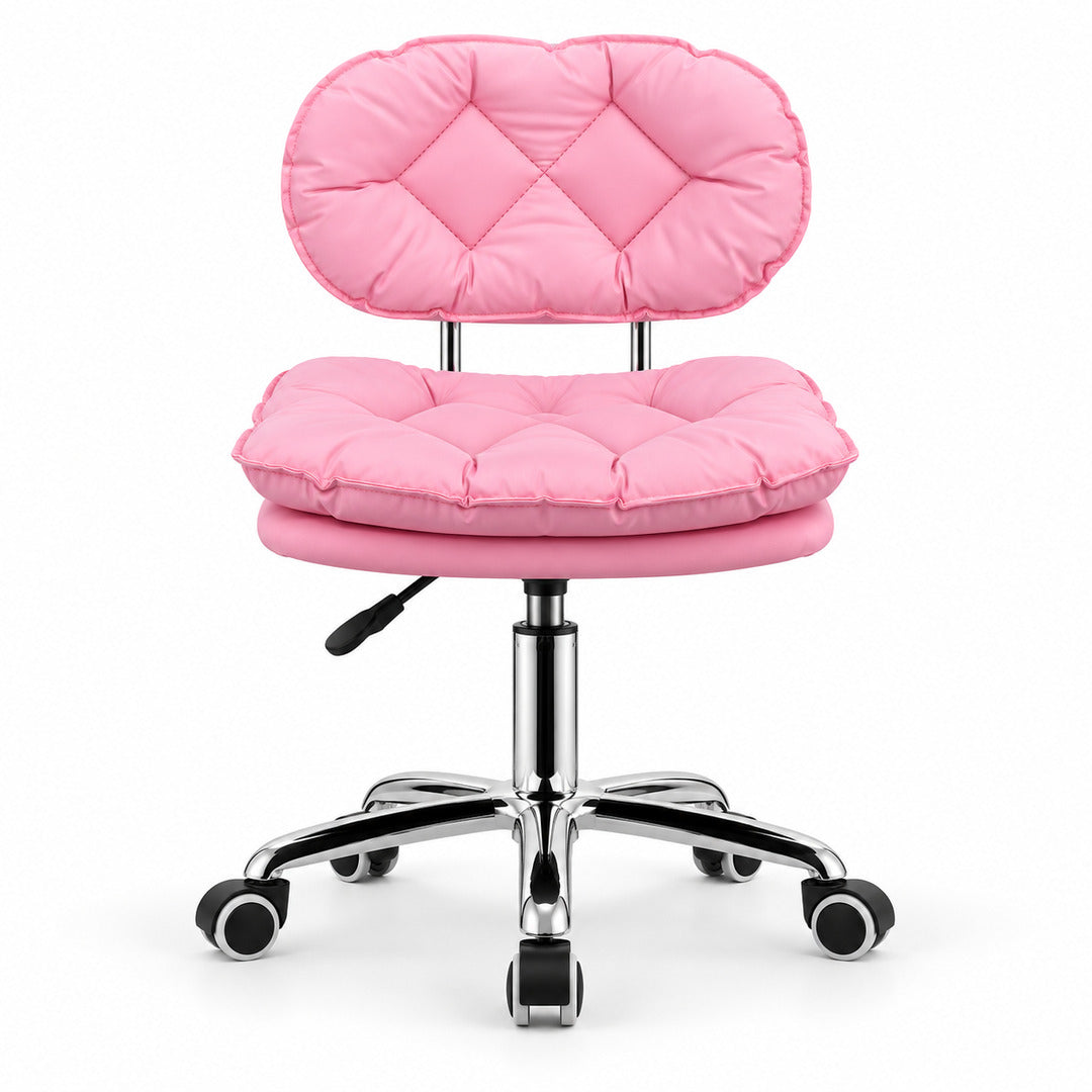 Scaun Salon BUBBLE roz, vedere frontala, cu tapiterie din piele ecologica si baza cromata cu roti - Ideal Beauty