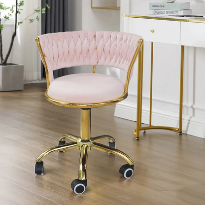 Scaun Ergonomic Salon Rose Gold – Catifea Roz Pudra & Baza Aurie