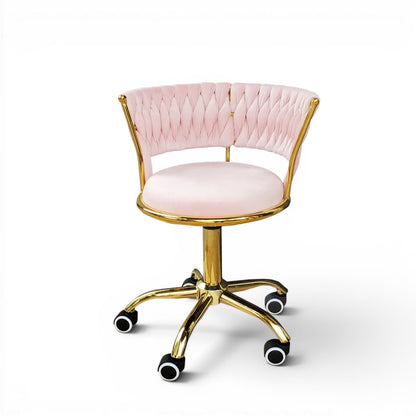 Scaun Ergonomic Salon Rose Gold – Catifea Roz Pudra & Baza Aurie