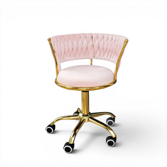 Scaun Ergonomic Salon Rose Gold – Catifea Roz Pudra & Baza Aurie
