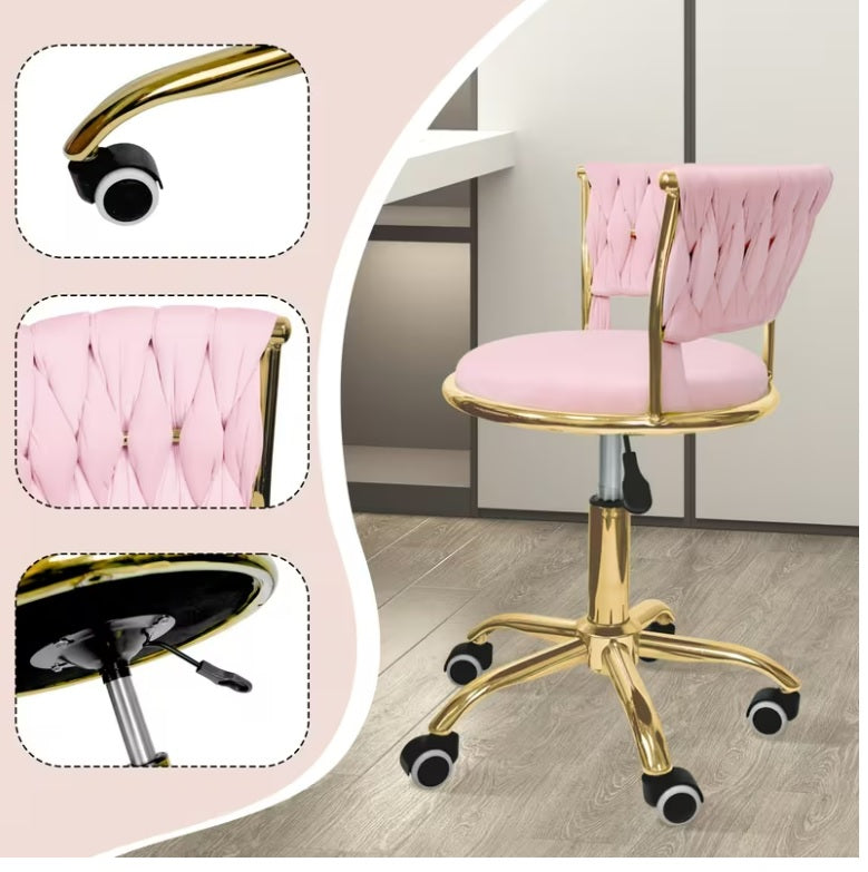 Scaun Ergonomic Salon Rose Gold – Catifea Roz Pudra & Baza Aurie