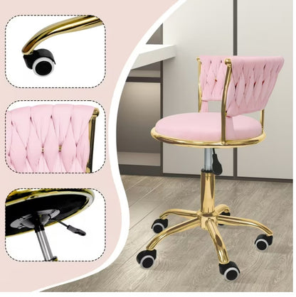 Scaun Ergonomic Salon Rose Gold – Catifea Roz Pudra & Baza Aurie