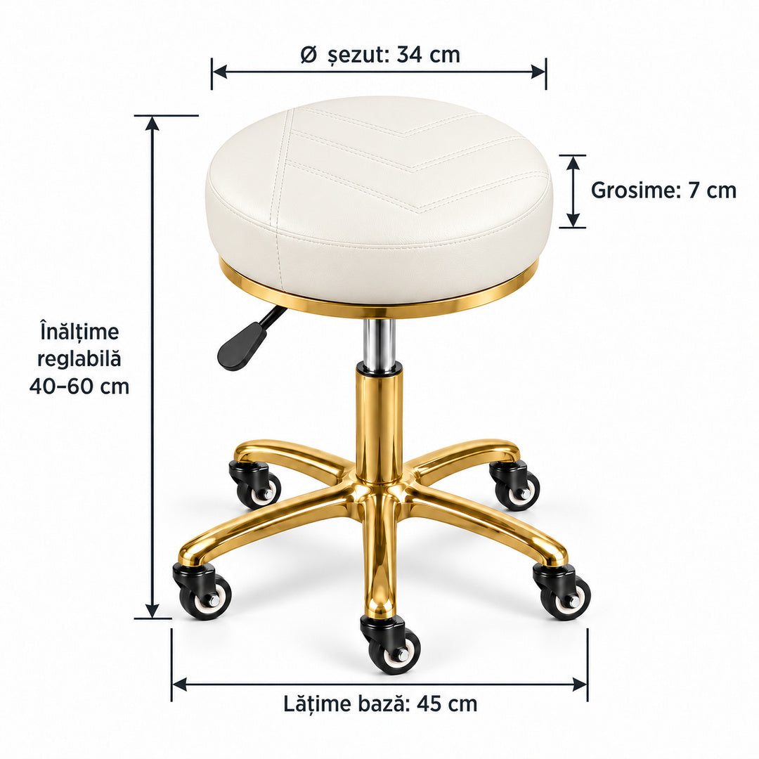 Dimensiuni Scaun Cosmetica DIVA Gold alb reglabil 40-60 cm sezut 34 cm