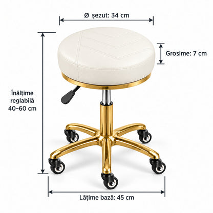 Dimensiuni Scaun Cosmetica DIVA Gold alb reglabil 40-60 cm sezut 34 cm