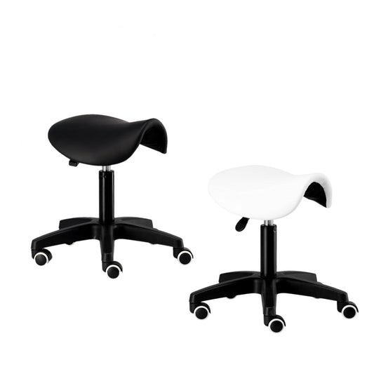 Taburet cosmetic pentru coafor | tip șa | negru - alb