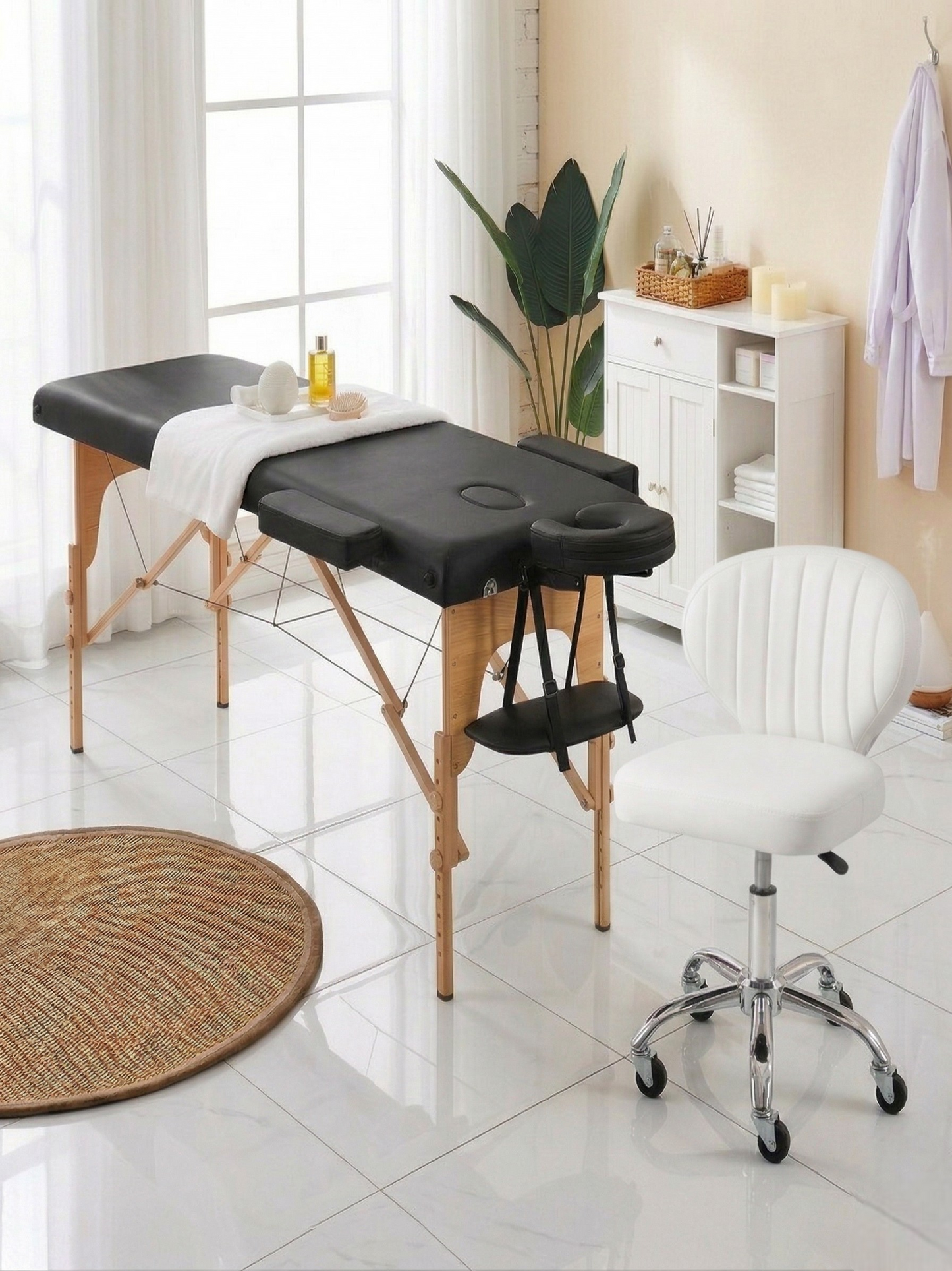 Scaun Profesional de Salon Design Scoica – Ergonomie si Stil Avangardist – Alb / Negru