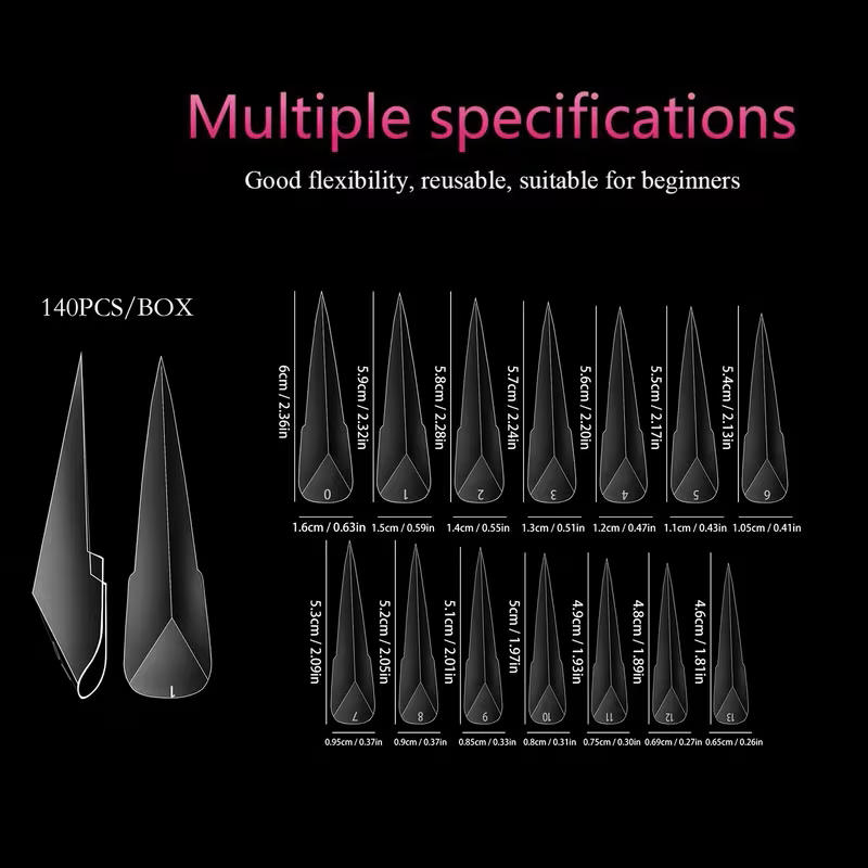 Tipsuri Reutilizabile Dual Form NO. #52 – Design 3D Facetat, Tip Gheara (140 buc)
