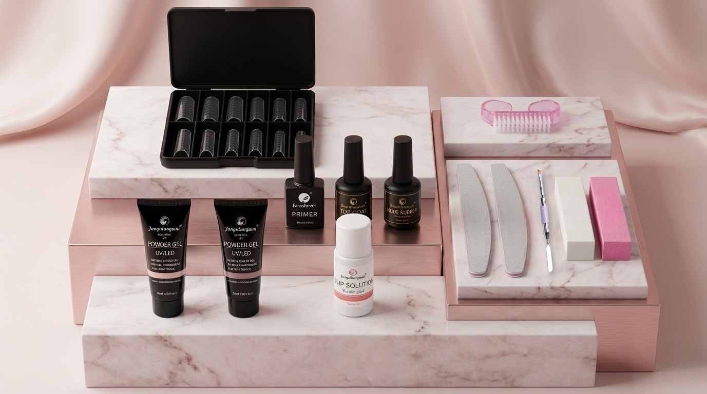 Kit Unghii Polygel First Step – Kit de Bază cu Lampa (14 Piese)