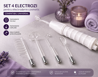 Set 4 electrozi universali pentru electroderm cosmetic profesional, compatibili cu majoritatea aparatelor de inalta frec