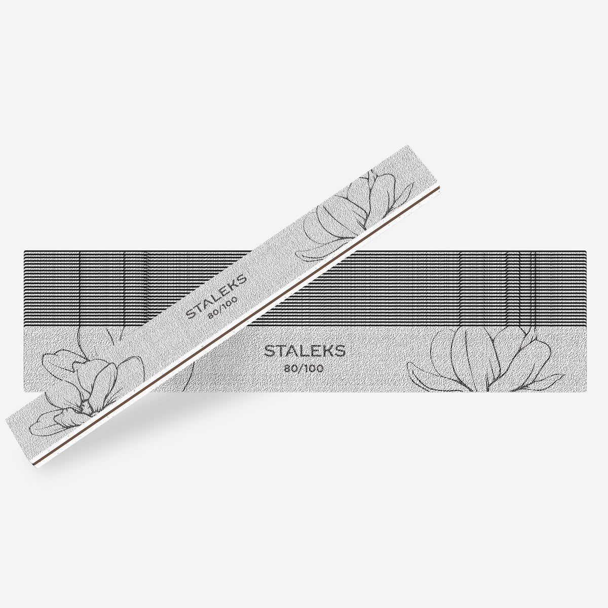 Pile minerale drepte STALEKS EXPERT 20, 80/100, prezentate în grup pe fundal deschis, cu o pilă albă cu model floral în prim-plan.