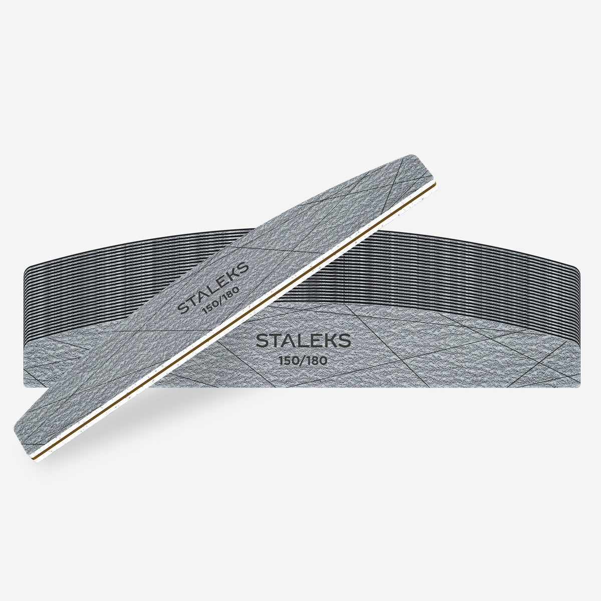 Pile minerale semilună STALEKS SMART 40, 150/180, prezentate în grup pe fundal deschis, cu o pilă în prim-plan și marcajul granulației vizibil.