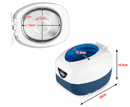 Schita cu dimensiunile exterioare si masuratorile precise ale cuvei din otel inoxidabil de 750 ml pentru aparatul VGT-1000 Ideal Beauty.