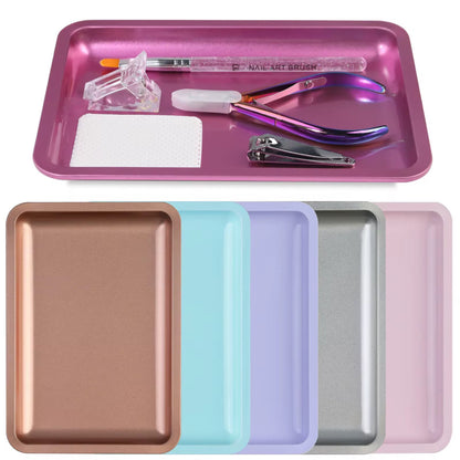 Tavita metalica pentru organizare instrumente manichiura si cosmetica cu set culori disponibile.