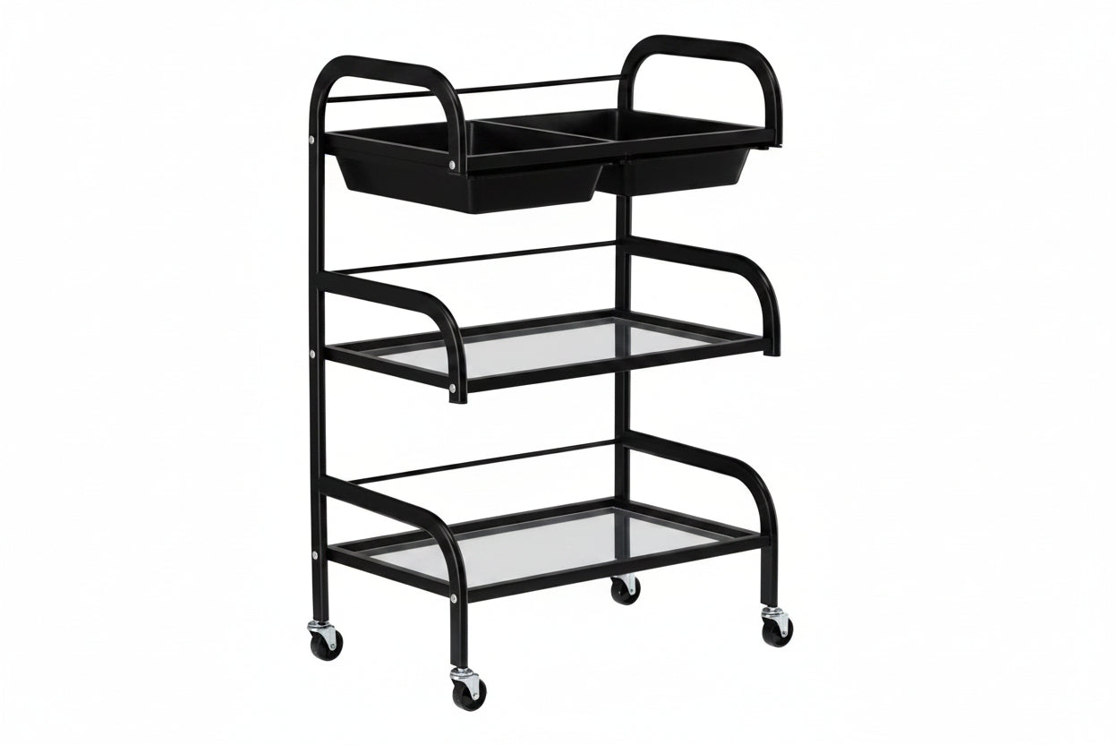 Ucenic Profesional Cosmetica 58 cm | Structura 3 Polite si 2 Sertare | Negru