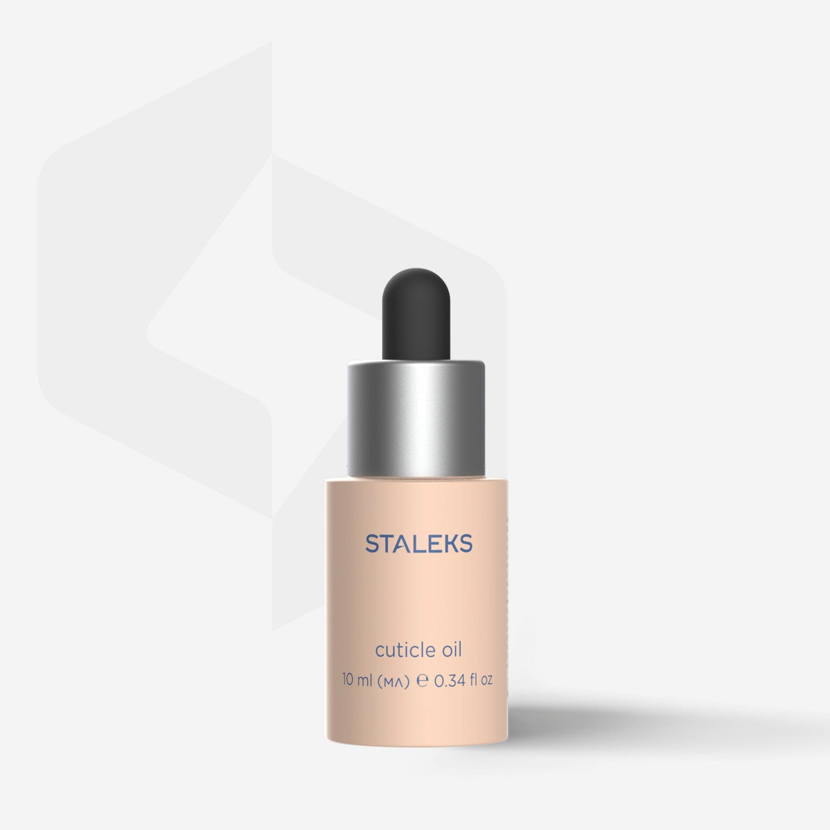 Ulei pentru Unghii si Cuticule STALEKS Treat.s, 10 ml, Flacon cu pipetă de ulei pentru unghii și cuticule STALEKS NOT-10, 10 ml, cu etichetă bej și design nou, prezentat pe fundal deschis.-10