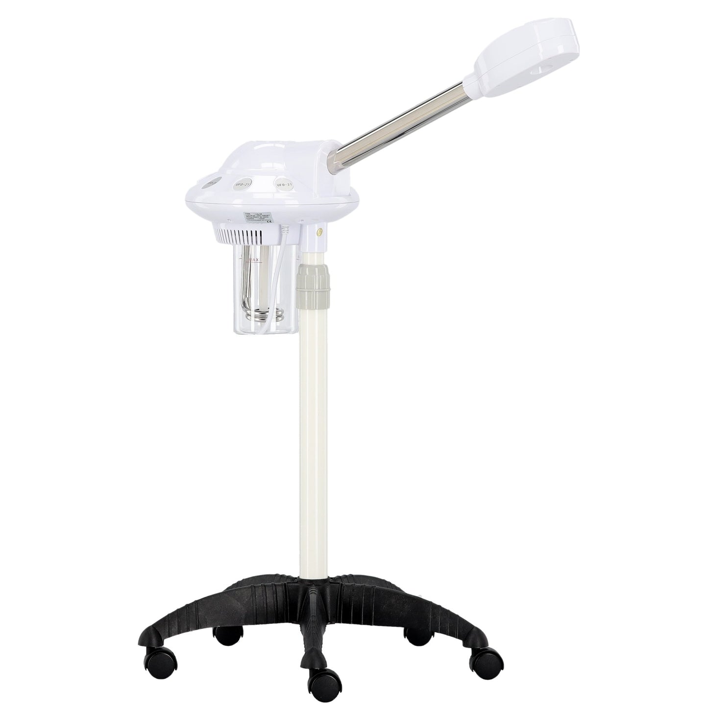 Vapozon cosmetic pentru curatarea profunda a tenului UFO-21, montat pe stativ mobil cu 5 roti pivotante.