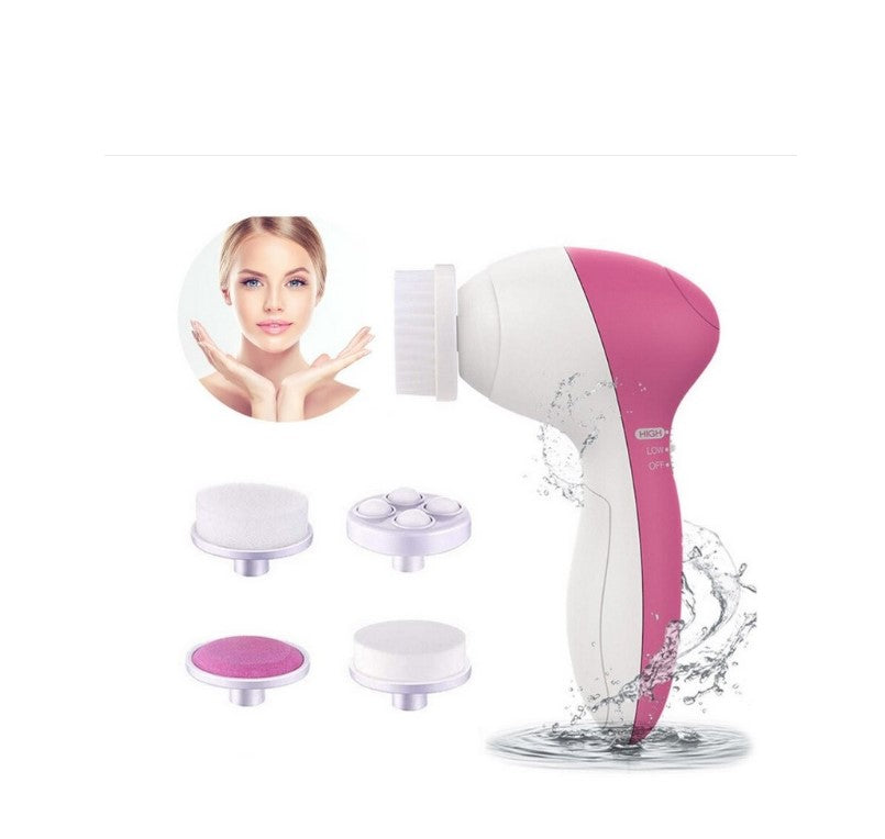 Aparat curatare Faciala, tip Perie, 5 in 1, Multifunctionala, Rezistent la apa, 5 capete de periere/exfoliere