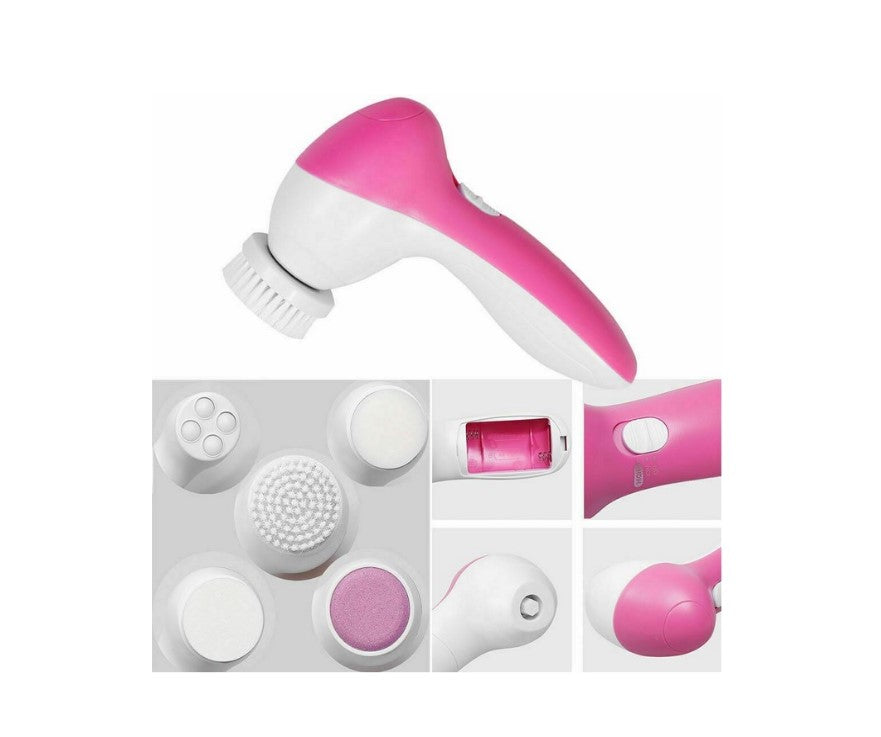 Aparat curatare Faciala, tip Perie, 5 in 1, Multifunctionala, Rezistent la apa, 5 capete de periere/exfoliere