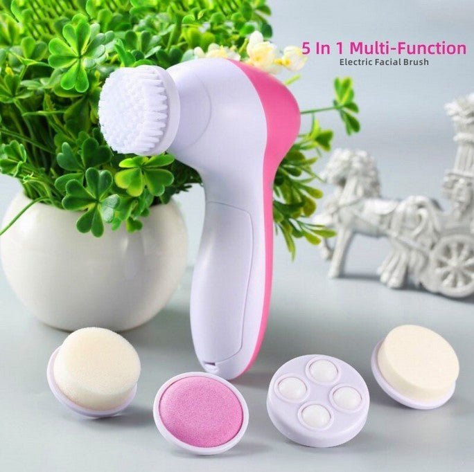 Aparat curatare Faciala, tip Perie, 5 in 1, Multifunctionala, Rezistent la apa, 5 capete de periere/exfoliere