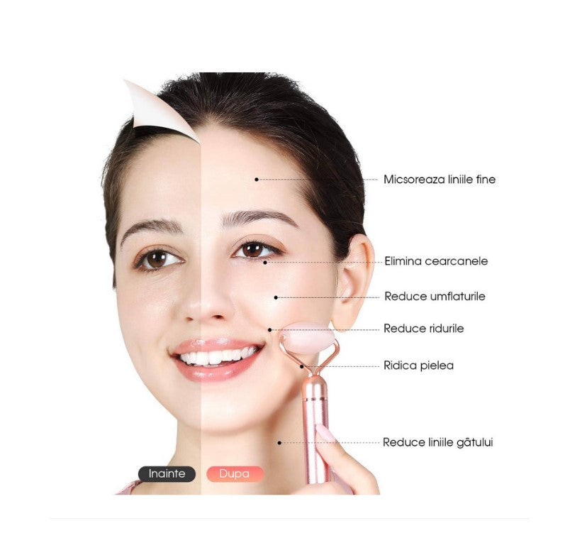 Set aparat de Masaj Facial si Corporal cu Vibratii, Rola din Jad Natural, antirid, lifting facial
