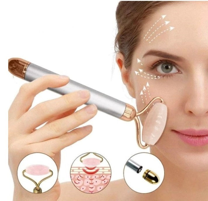 Set aparat de Masaj Facial si Corporal cu Vibratii, Rola din Jad Natural, antirid, lifting facial