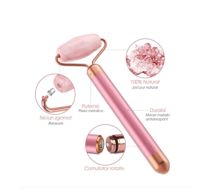 Set aparat de Masaj Facial si Corporal cu Vibratii, Rola din Jad Natural, antirid, lifting facial
