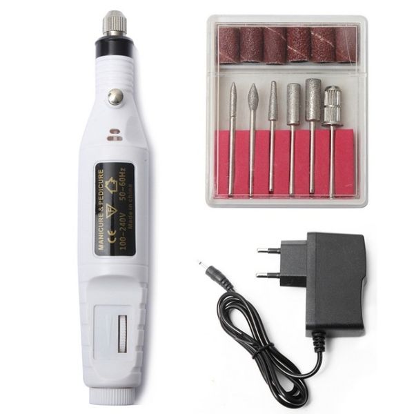 Kit aparate manichiura - freza unghii, aspirator praf, lampa uv, Alb
