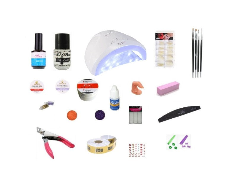 Kit unghii false : lampa uv, pensule, geluri, tipsuri -START