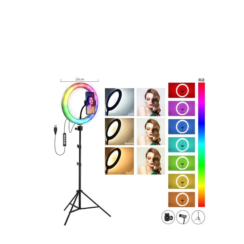 Ring Light LED RGB, Lampa circulara color 26cm, trepied 210cm,