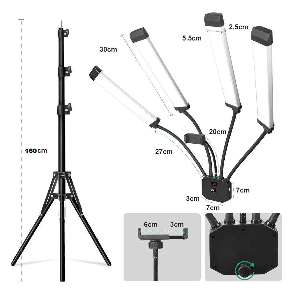 Lampa LED 65w, 4 brate, Ring Light lumina rece/calda,